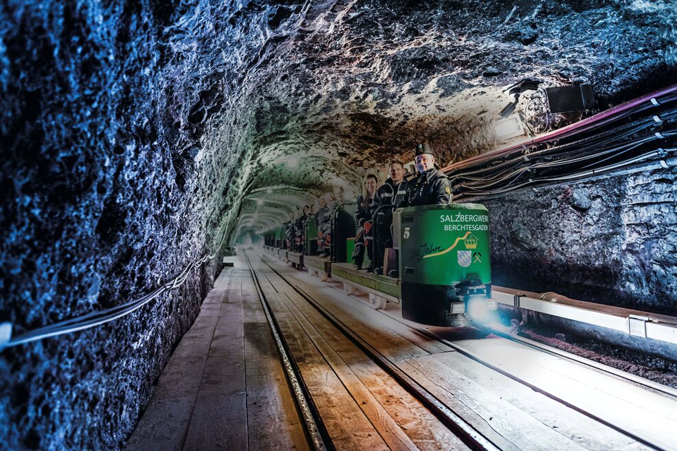 The historic mine train travels 1,400 meters into the mountain – the start of the underground tour of the salt mine