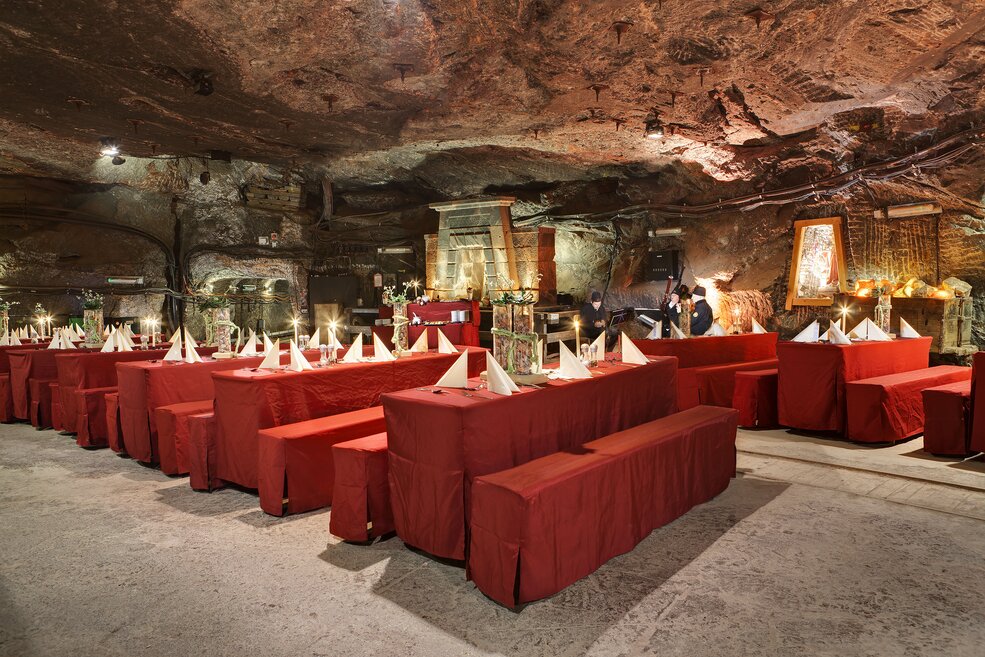 Einrichtung für Dinner im Salzbergwerk Berchtesgaden