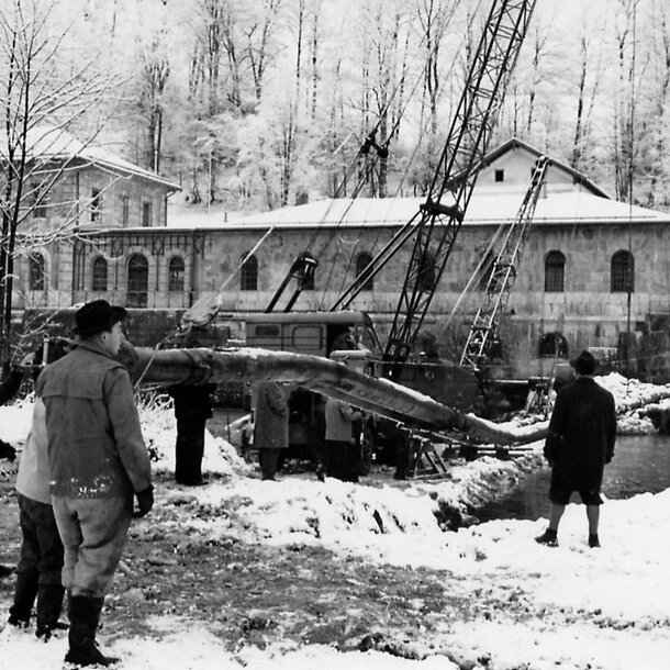 Soleleitung am Einfahrtsgebäude im Salzbergwerk Berchtesgaden