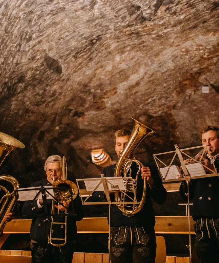 Musicians in the underground healing salt tunnel