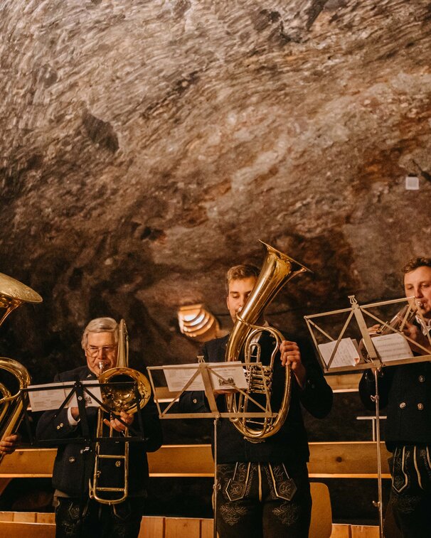 Musicians in the underground healing salt tunnel