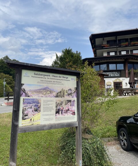 information board in front of Hotel Kronprinz at the brine pipeline trail Berchtesgaden 