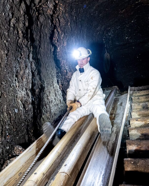 Active miner on the slide underground