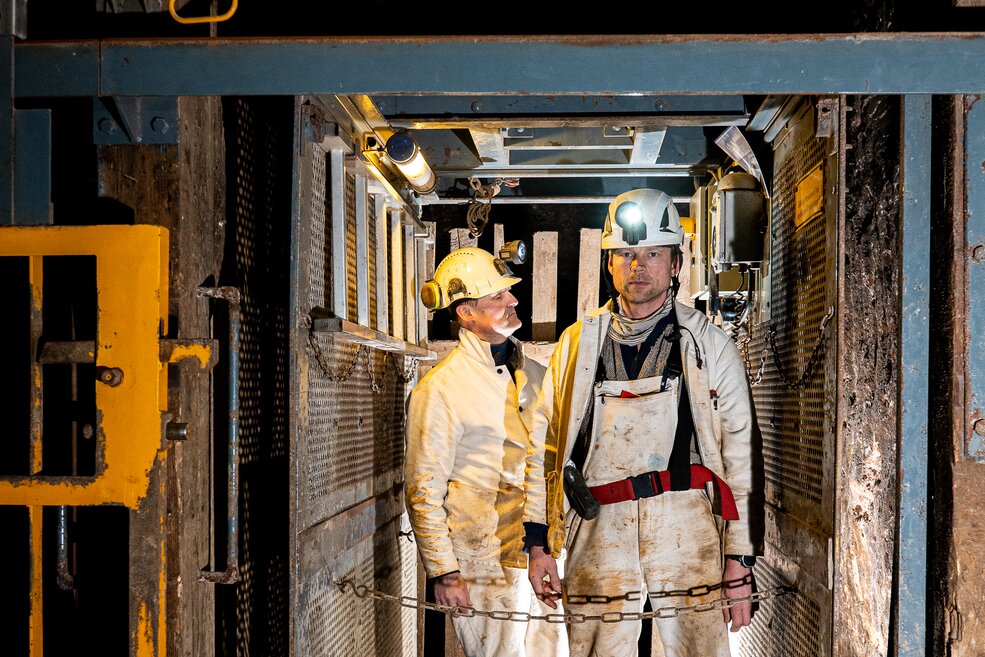 Taking measurements in the underground salt mine