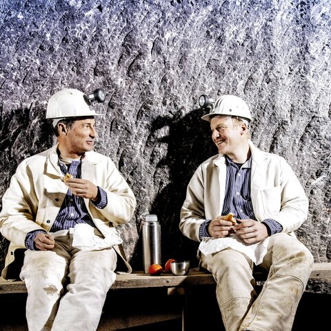 Miners grabbing a bite underground