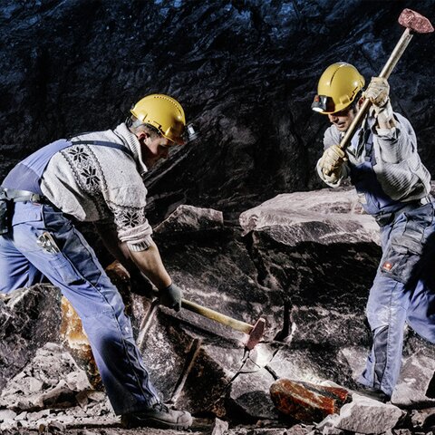 Miners mining salt in the Berchtesgaden salt mine