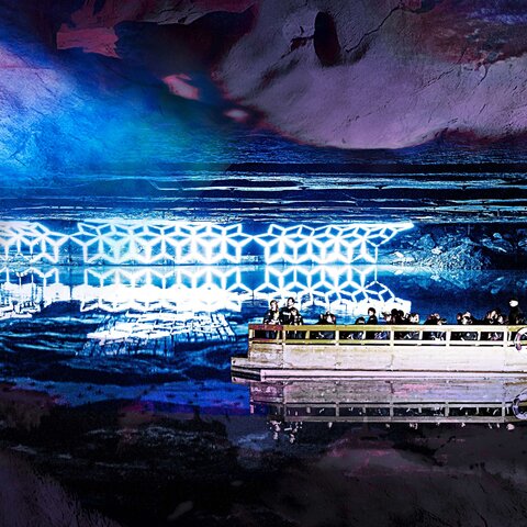 Boat trip over the underground salt lake