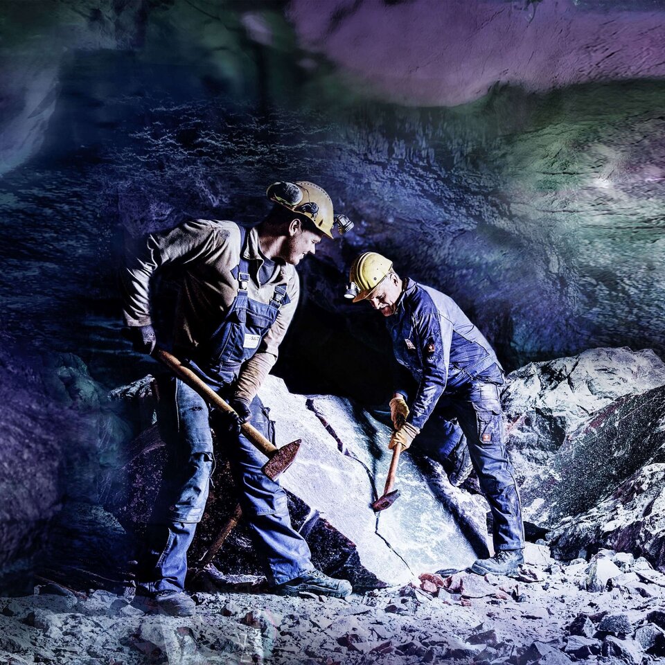 Miners during a blasting operation at the active Berchtesgaden salt mine – over 500 years of mining tradition