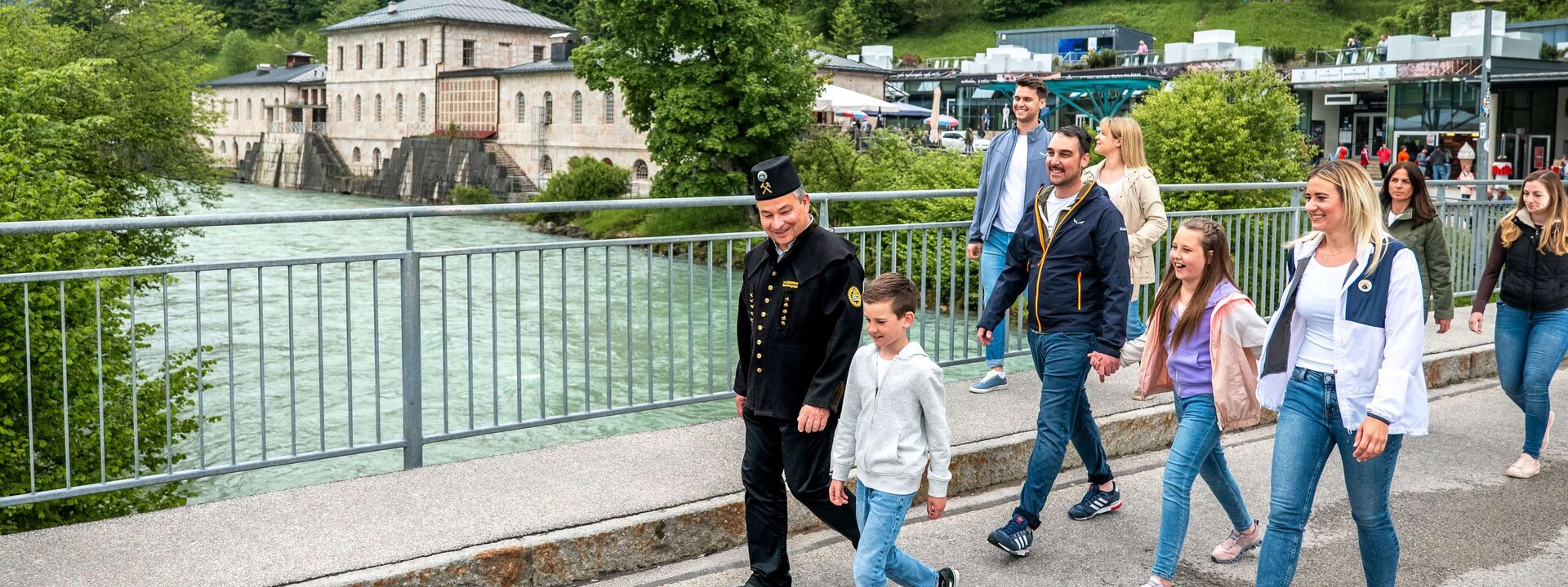 Group on the bridge over the Ache river near the salt mine